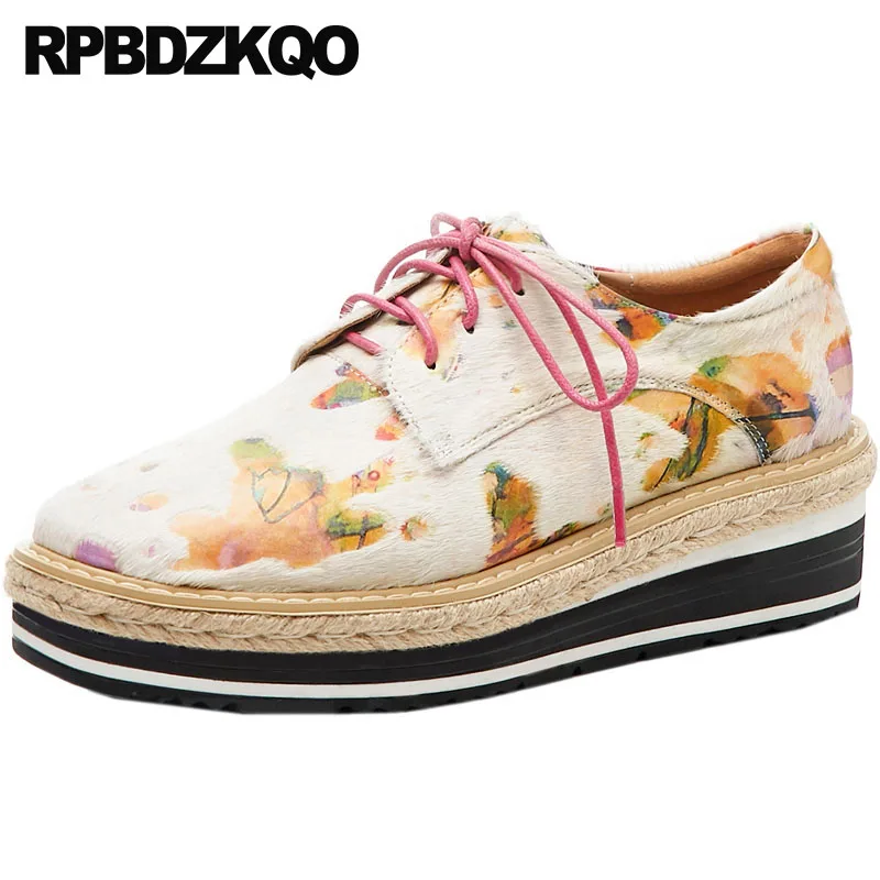 

Muffin Thick Sole Latest Square Toe Designer Shoes Women Luxury 2019 British Style Printed Elevator Platform Hemp Creepers Wedge