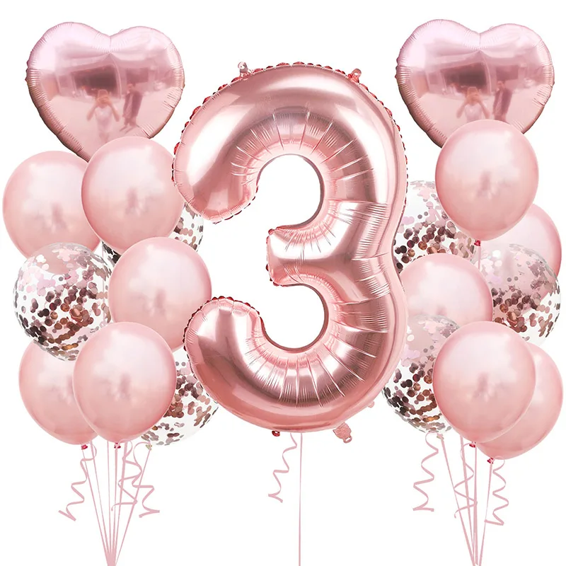 Rose Gold number 1 2 3 4 5 6 7 8 9 Heart Foil balloons Birthday Party Baby Shower Decoration supplies Confetti Latex Balloon