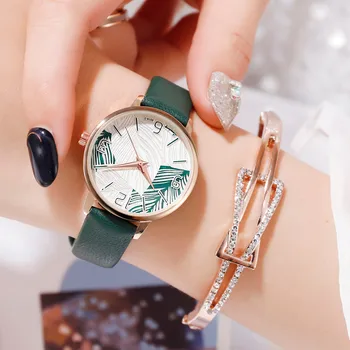 

Licaihong Fashion Simple Women Watch Digital Exaggerated Scale Leaf Dial Small Leather Belt Quartz Female Wrist Watch kol saati
