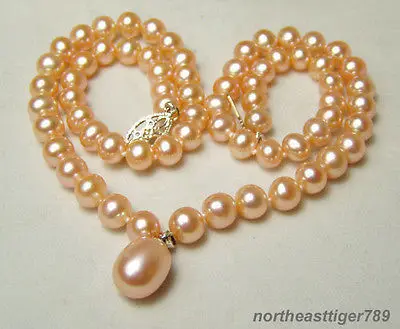 

Hot sale Free Shipping>>Genuine Pink Pearl 18KGP Clasp Pendant Necklace