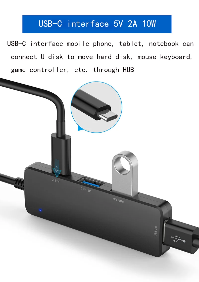 W5P-U2 ABS 4 порта USB 2,0 Настольный концентратор OTG концентратор USB разветвитель многопортовый USB адаптер Micro USB и type-C вход для Compter