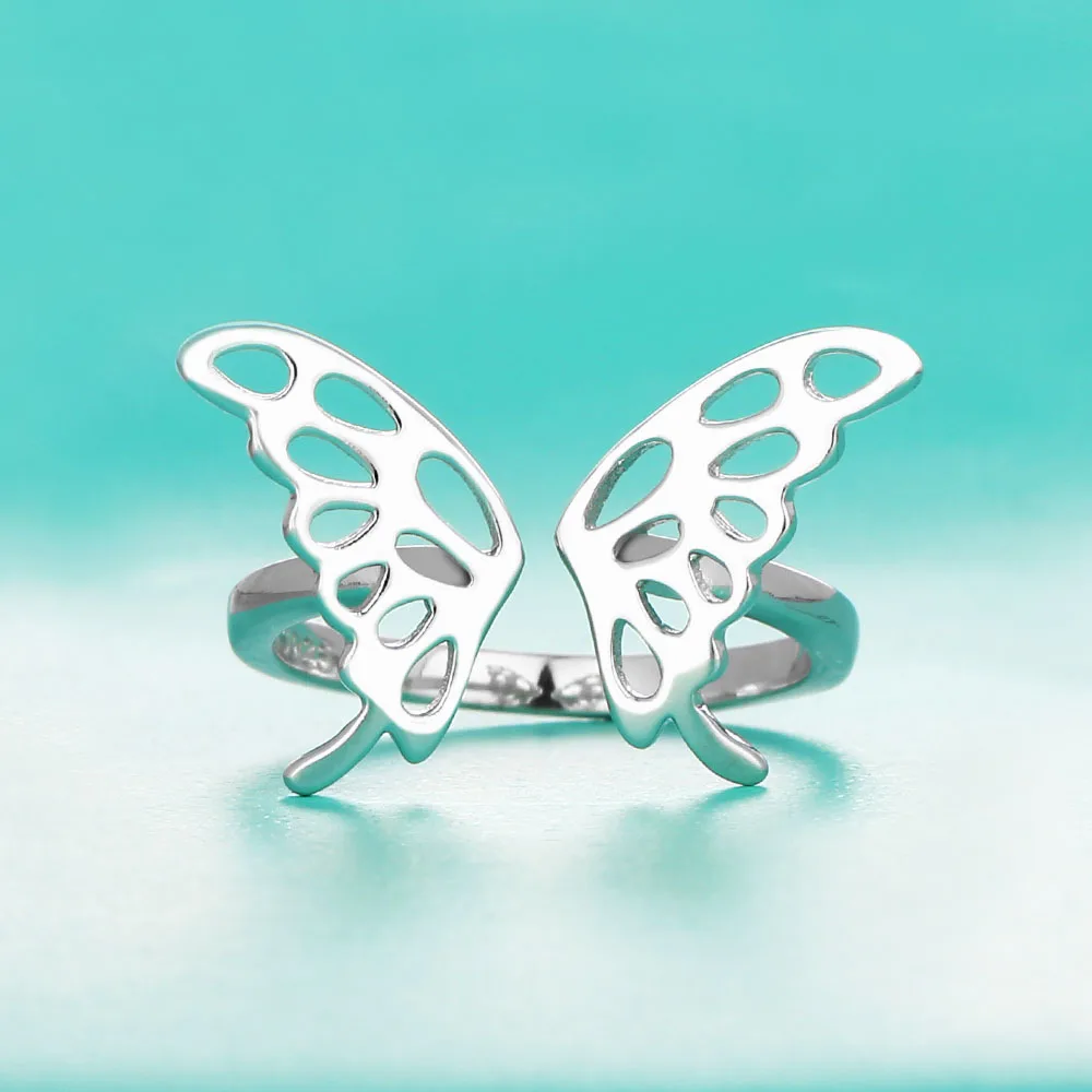 Adjustable Butterfly Accessories 925 Sterling Silver Rings For Women Fashion Party Jewelry Gift Ideas For Her(JewelOra RI101802)