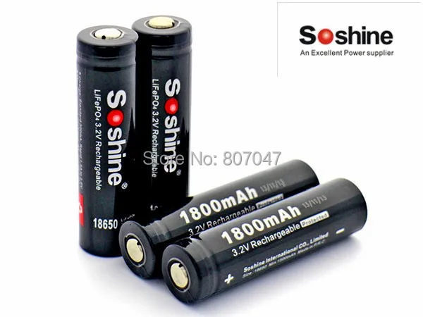 2 шт Soshine 3,2 V Перезаряжаемый 18650 LifePO4 батарейный элемент 1800mAH Защищенный положительный ниппель для Led Фонарь налобный фонарь велосипедный светильник