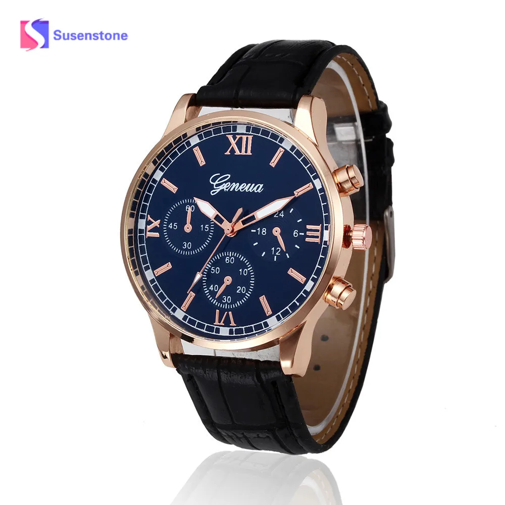 

New Retro Style Design Men Business Watch Luxury Alloy Rome Number Exquisite Dial Leather Band Analog Alloy Quartz Wrist Watch