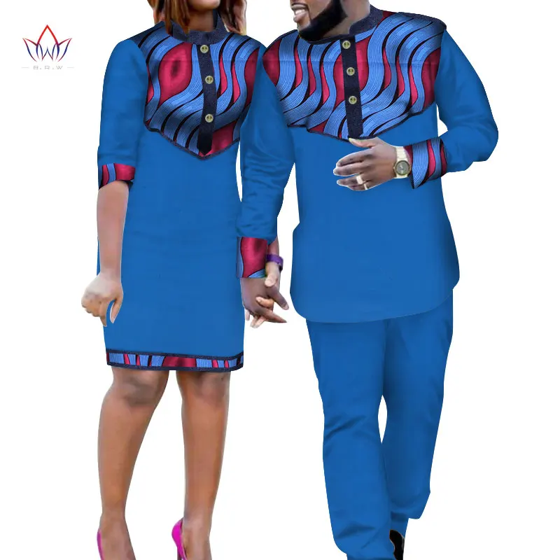 Африканская одежда для пары, хлопковый материал, Дашики, Африканский Базен Riche, женское платье и Мужские штаны, комплект из 2 предметов, Wyq222 - Цвет: 5