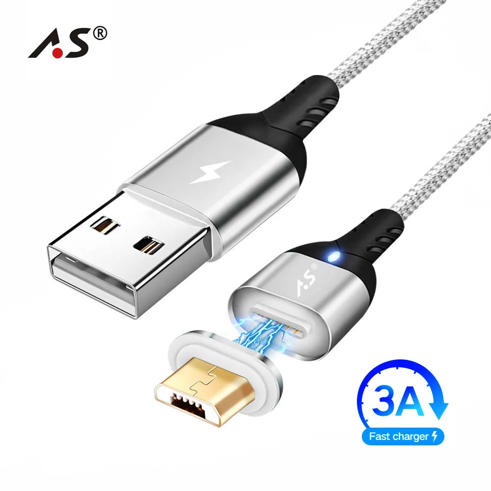 AS 3A المغناطيسي شاحن المصغّر usb كابل ل Xiaomi هواوي شاحن هاتف محمول يعمل بنظام تشغيل أندرويد سريع شحن المغناطيس سلك Microusb كابل بيانات سلك