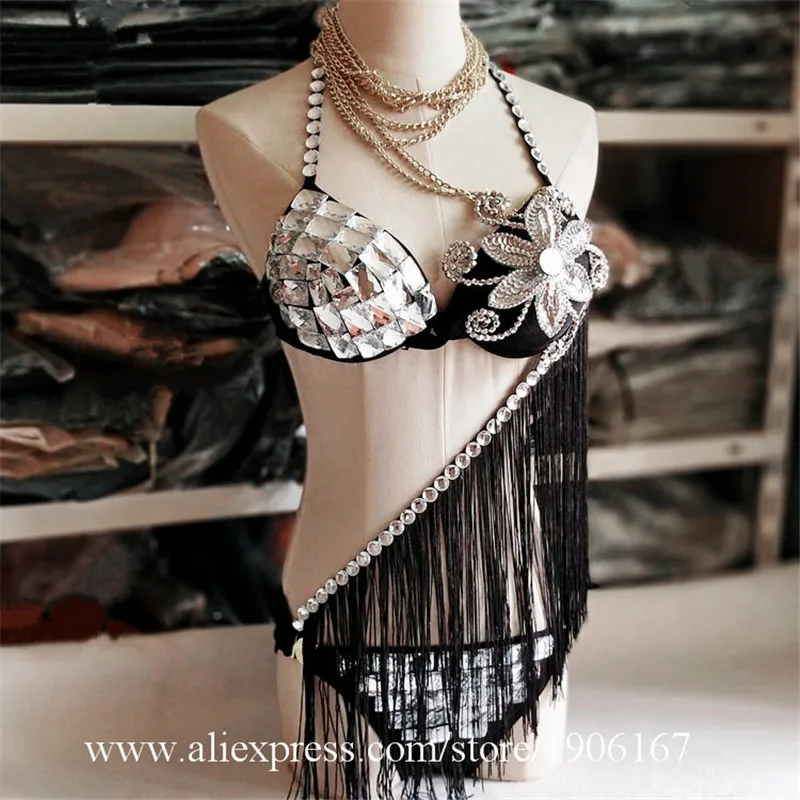 New Bikini Silver Costume Set DSDJ Collar Deductive Performance Sexy Stage Pole Dance Costume04