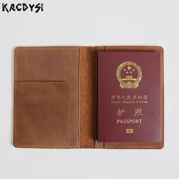 

100% Genuine Crazy Horse Leather Men Travel Short Passport Wallet Card Holder Vintage Women Wallet Cover Case Organizer Coin Bag