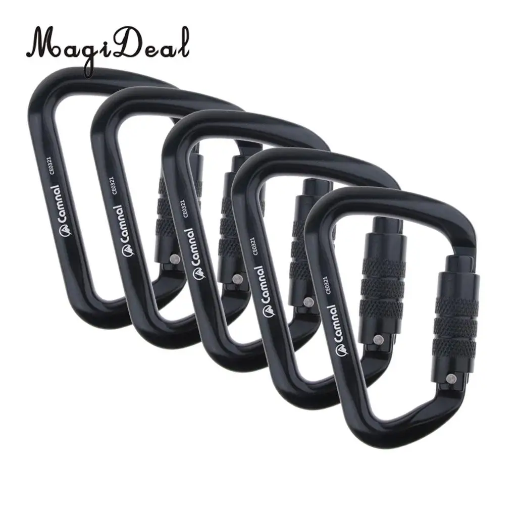 5pcs 28KN Aluminum Climbing D Type Carabiners Snap Auto Locking Karabiner
