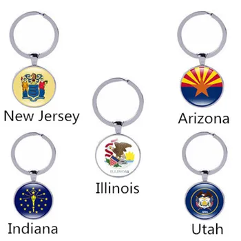 

American Map State Flag New Pendant New Jersey, Arizona, Illinois, Indiana, Utah Flag Keychain Female Accessories