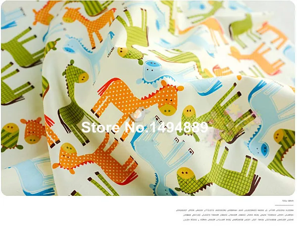 

1 meter green orange blue burro printed cartoon style pure cotton twill fabric for bedding and handmade DIY CR-191