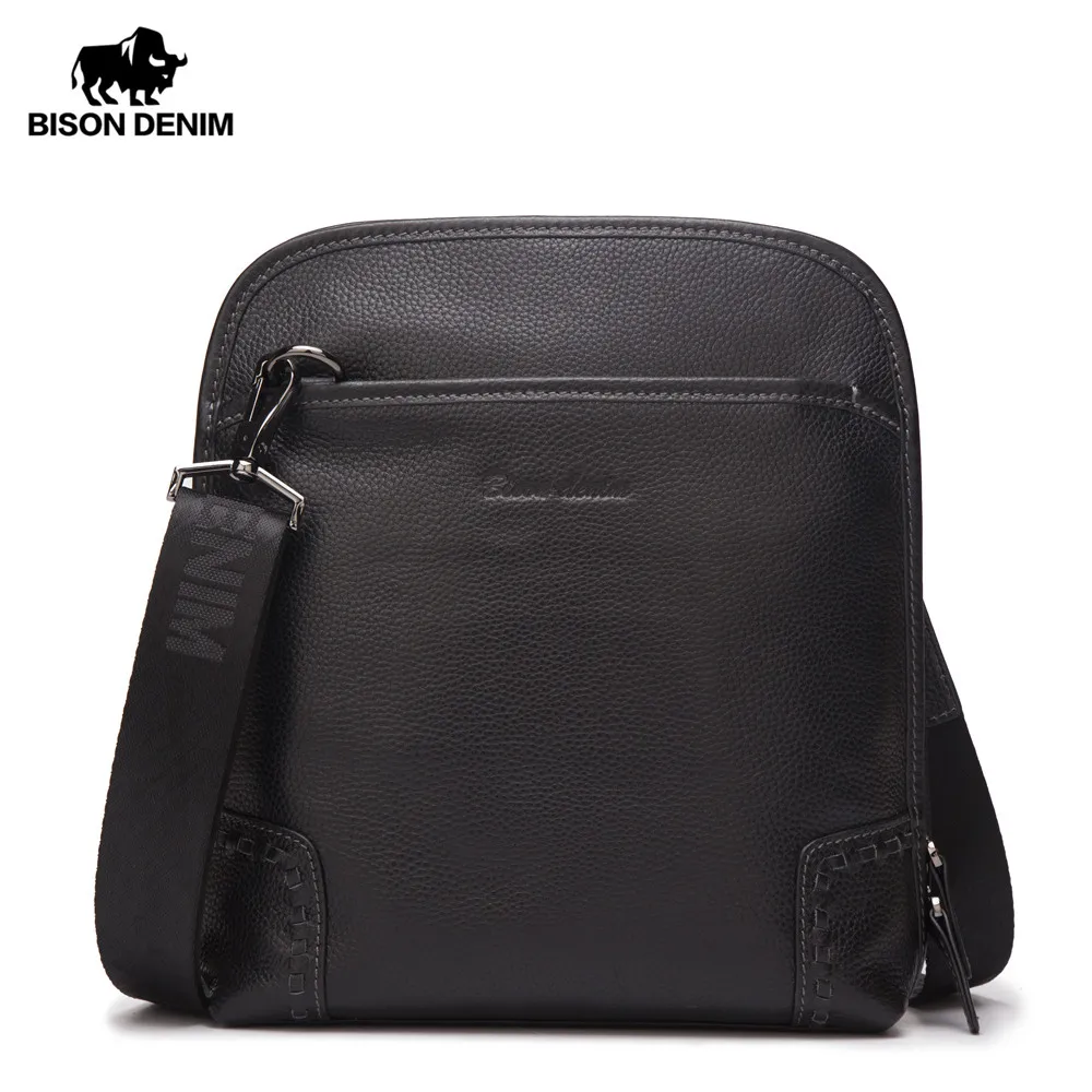 

BISON DENIM Genuine Leather Messenger Bag Men Shoulder Bag Luxury Male Crossbody bags Cowskin Business iPad Bags N2540