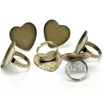 

100 Bronze Tone Adjustable Heart Ring Settings 25mm
