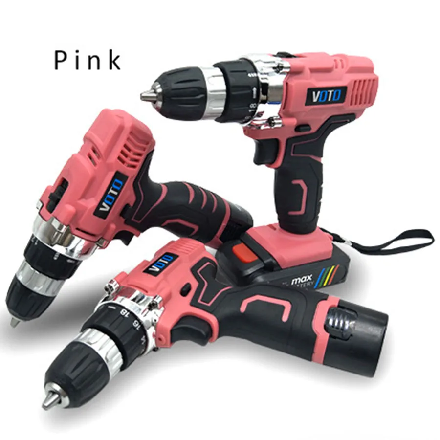 

VOTO V6 Battery Rechargeable Cordless Drill Electric Screwdriver Set Lithium Power Tools Screw Gun Driver 12V 16.8V 21V Pink