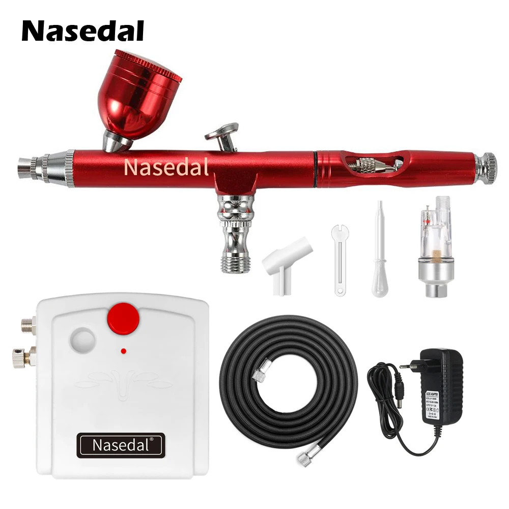 

Nasedal 0.3mm Airbrush Compressor Kit Dual-Action Air Brush Cake Decor Spary Paint Gun Nail Art Paint Makeup Tattoo Spray Tool