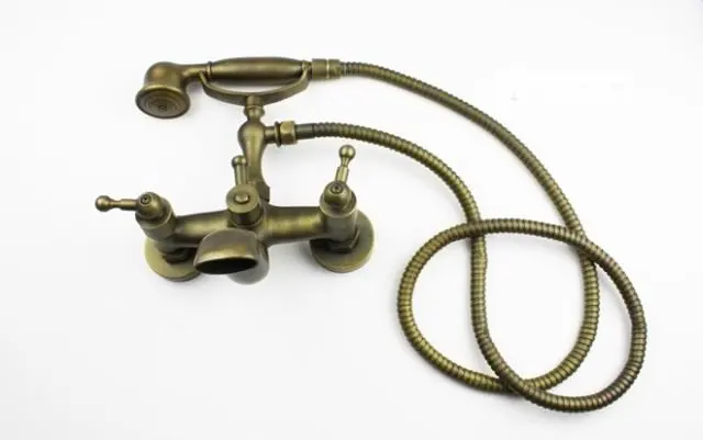 

Dual Holes,Dual Handle,Antique Brass Bathroom shower Faucet with Hand shower,free shipping