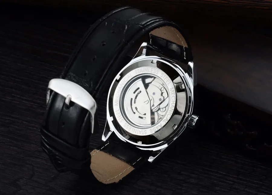 Twinner Мужчины механические часы Мода автоматические Дата часы черная кожа ремень наручные часы Марка подарок часы Reloj Hombre
