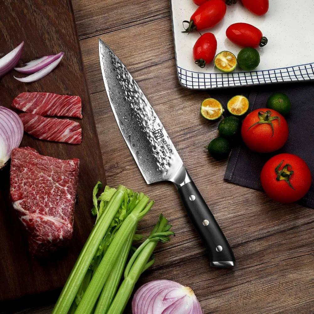 Sunnecko " нож шеф-повара японский AUS-10 Core молоток Дамасская сталь лезвие G10 Ручка кухонные поварские ножи для приготовления мяса острые резки