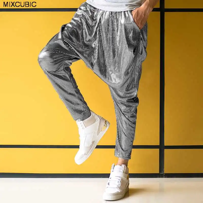 

MIXCUBIC spring summer England style dance harem Sagging pants men casual loose low crotch harem Dots printed pants for men,M-XL