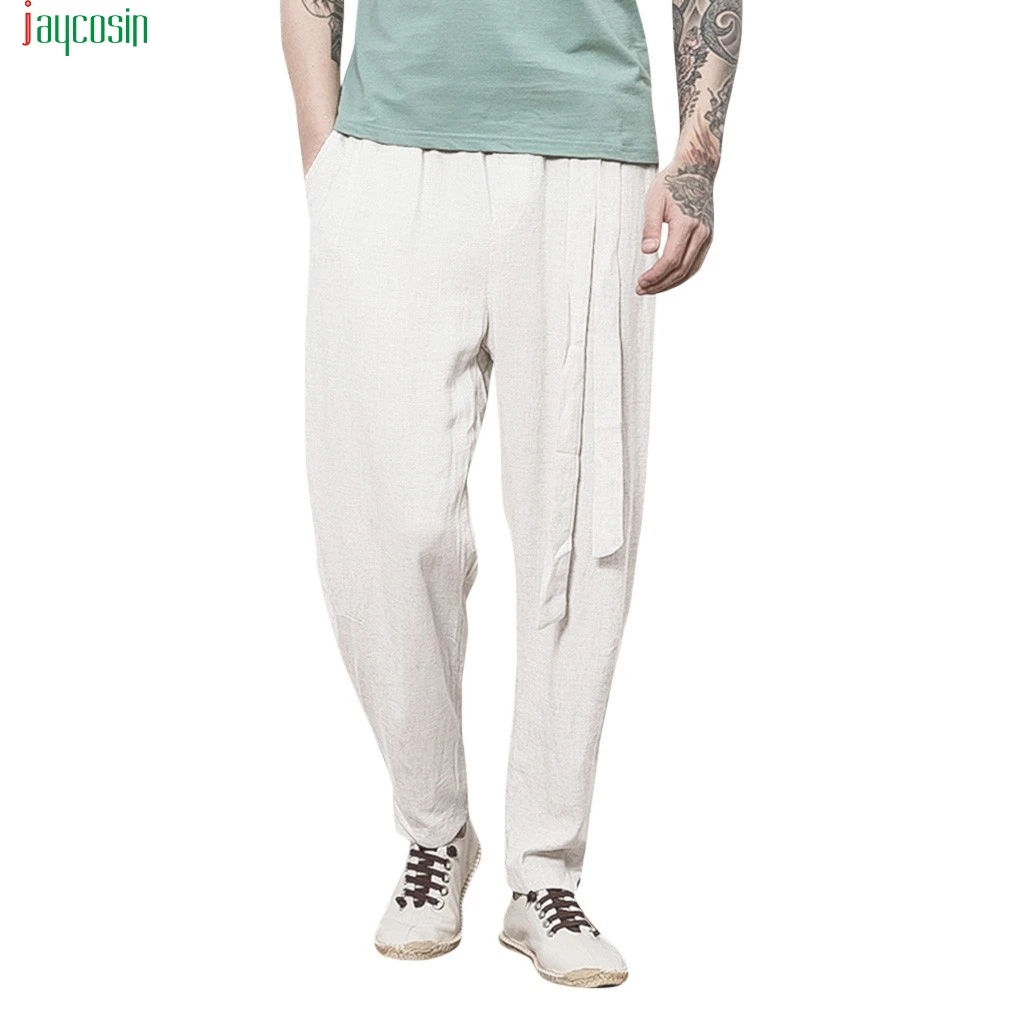 

Jaycosin Men's Cotton Homewear Check Drawstring Pants Menswear Men Slim Fit Fashion Trousers Male Linen Clothing Breathable