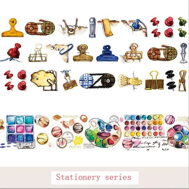 

Stationery series Vintage clips Watercolor diary Washi Tape DIY Scrapbooking Sticker Label Masking Tape School Office Supply