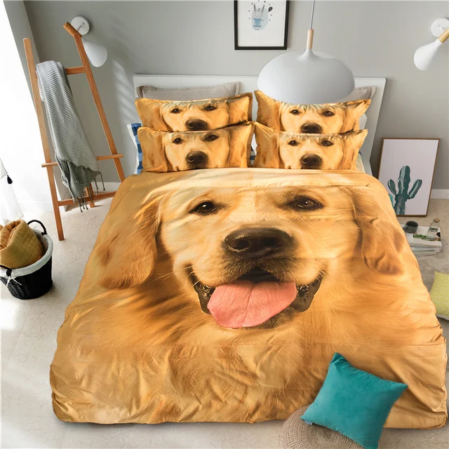 3D Golden retriever dog design bedding set high quality 4pcs duvet