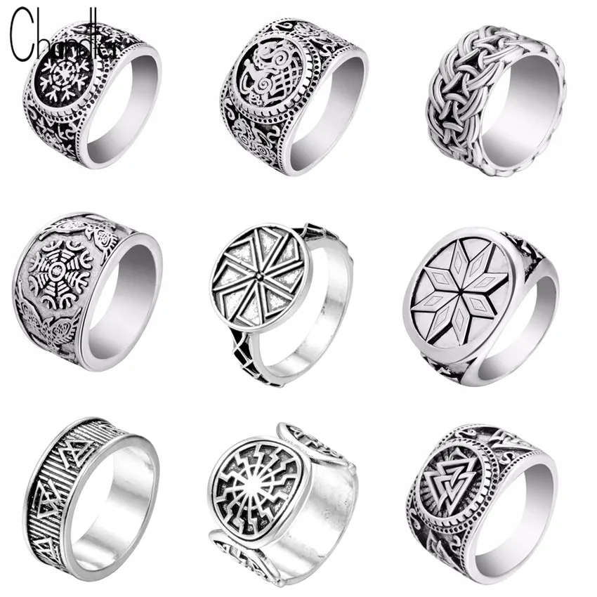 

Chandler New Valknut Signet Ring Scandinavn Odin Symbol Norse Viking Jewelry Mens Boys Silver Plated Biker Ring Fashion Jewelry