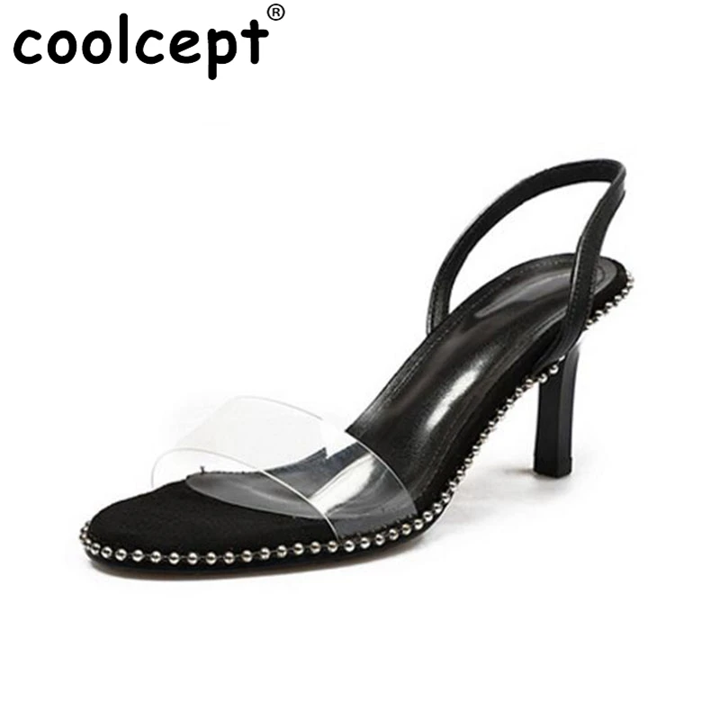 

Coolcept Fashion Women High Heel Sandals Rivet Open Toe Thin Heel Slippers Summer Party Club Shoes Women Footwear Size 33-40