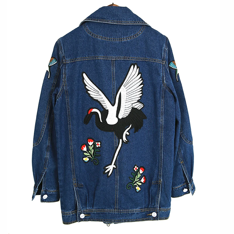 Denim Mode Manteaux Lavé Loisirs Vestes Outwear Appariés Bleu 2018 Top Tous Lâche Grue Hot Floral Broderie Manches Zipper À Longues wFxYAqXPO