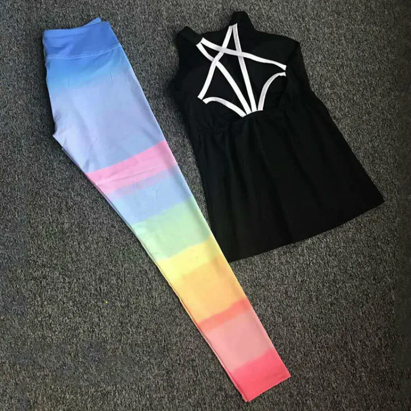 

Colorvalue Slim Yoga Set Padded Sport Bra Top Printed Running Tights Quick Dry Dance Sport Suit Gym Fitness Sportwear 2Pcs/Set