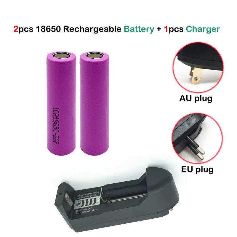 

2PCS Battery 18650 3.7V Rechargeable 18650 Lithium Ion Battery 2600 mHA + Single Slot Charger One Lithium Battery