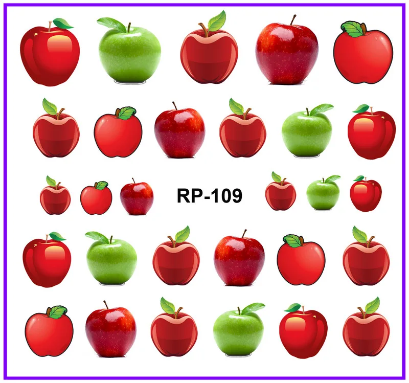 Искусство ногтей Красота наклейка на ногти водная наклейка слайдер мультфильм фрукты вишня клубника Виноград банан яблоко RP109-114 - Цвет: RP109