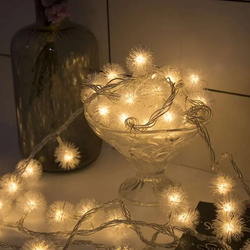 10 м 60 Светодиодный с питанием от USB меховой шар снежный шар Сказочный светодиодный светильник-гирлянда наружное украшение сада уличные огни Рождество год Декор