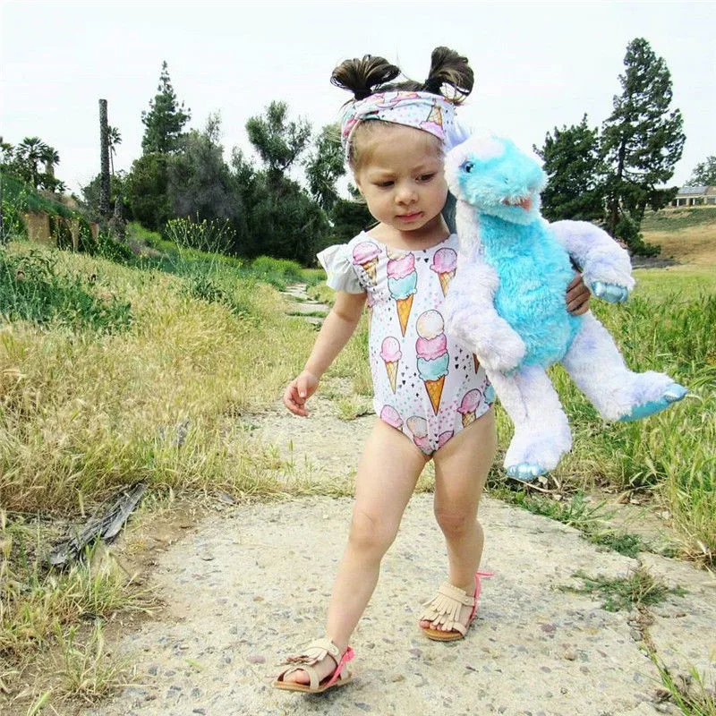 

Cute Newborn Baby Girls Ice Cream Bodysuits Sleeveless Cotton Bodysuit Jumpsuit Outfits Set Clothes