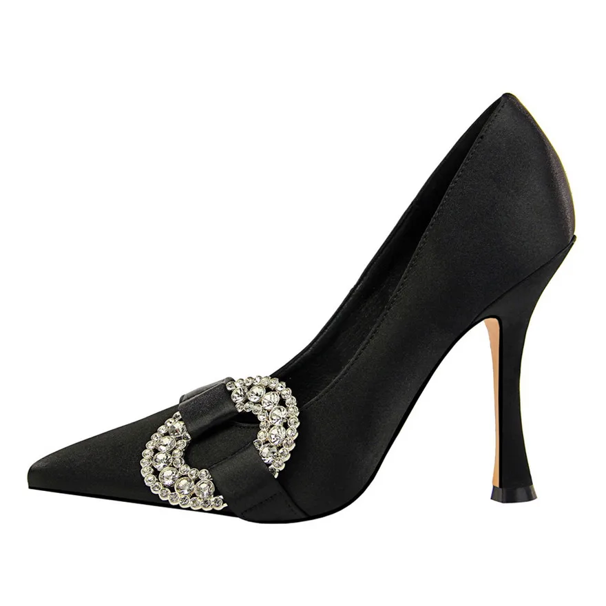 Милые осенние женские туфли-лодочки с острым носком, украшенные кристаллами, с пряжкой; выразительные женские туфли на очень высоком каблуке 10,5 см; свадебные туфли