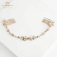 Золотые свадебные аксессуары для волос, длинные Кристальные расчески для волос невесты, обруч с листьями, Кристальные палочки для волос