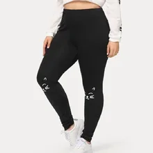 Новинка, повседневные весенне-летние XL-5XL больших размеров, женские черные леггинсы с принтом кота, узкие брюки до щиколотки, H19031502