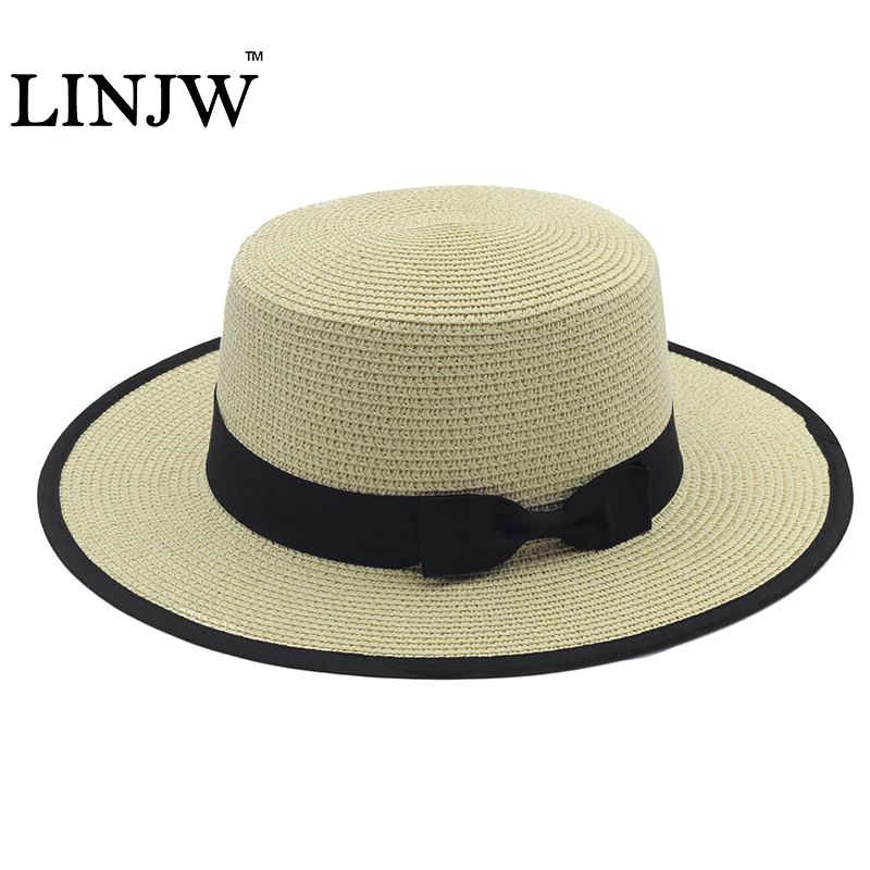 LINJW Brand 2018 Women Vintage Sum Straw Hat Panamas Ladies Fashion Bow