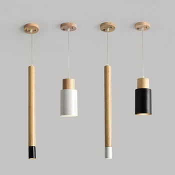 

Nordic Designer Pendant Lights Wooden Dining Light Modern Hanging Lamp White Black Kitchen Lighting Fixtures Wood Lamps