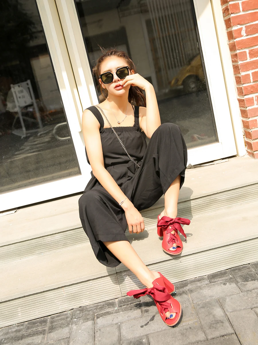 Prova Perfetto/Новые дизайнерские женские тапочки на шнуровке с бантиком, с перекрестной шнуровкой, на высоком массивном каблуке, красные удобные