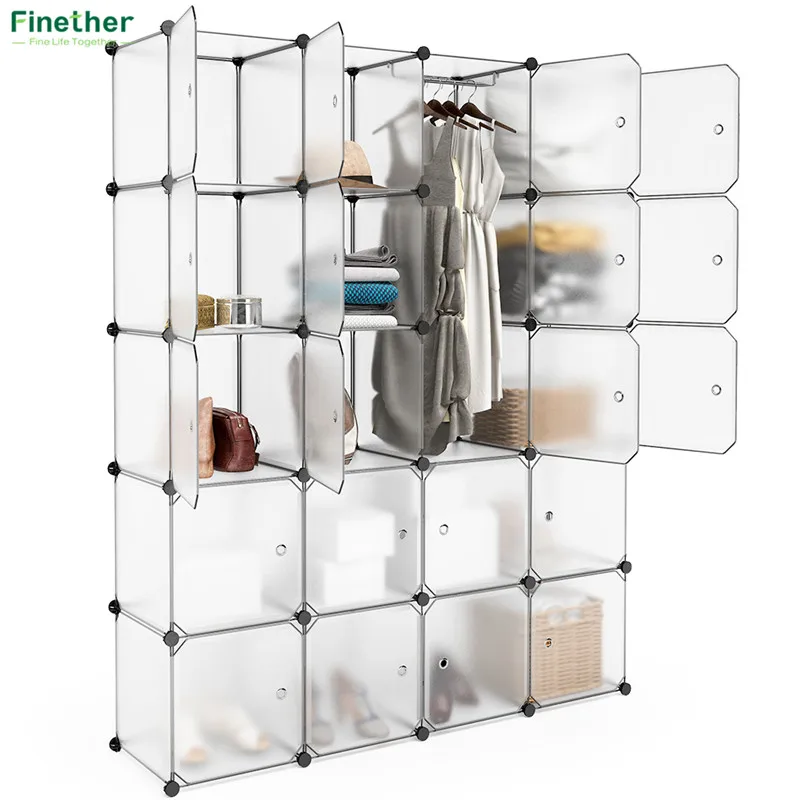 

Finether 20-Cube Interlocking Modular Storage Organizer Shelving System Closet Wardrobe Rack Doors for Home Clothes Shoes