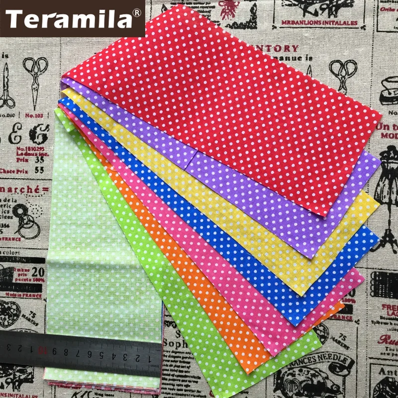 

7pcs 9cmx50cm Dots 100% cotton jelly roll fabric strips New Arrival sewing textile sets patchwork quilting doll's cloths tildas