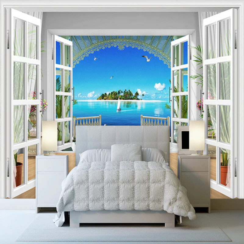 Пользовательские Настенные обои 3D стерео окно Чайка остров Приморский Пейзаж фото настенные фрески Гостиная ТВ диван фон стены 3 D