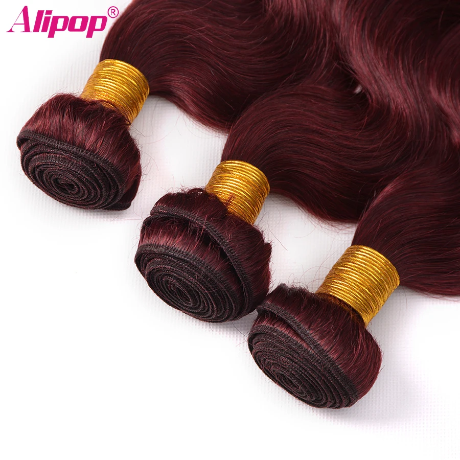 99JBurgundy Red Color Body Wave Bundles Brazilian Hair Colored Human Hair 3 Bundles Wet and Wavy Non Remy Human Hair ALIPOP (6)