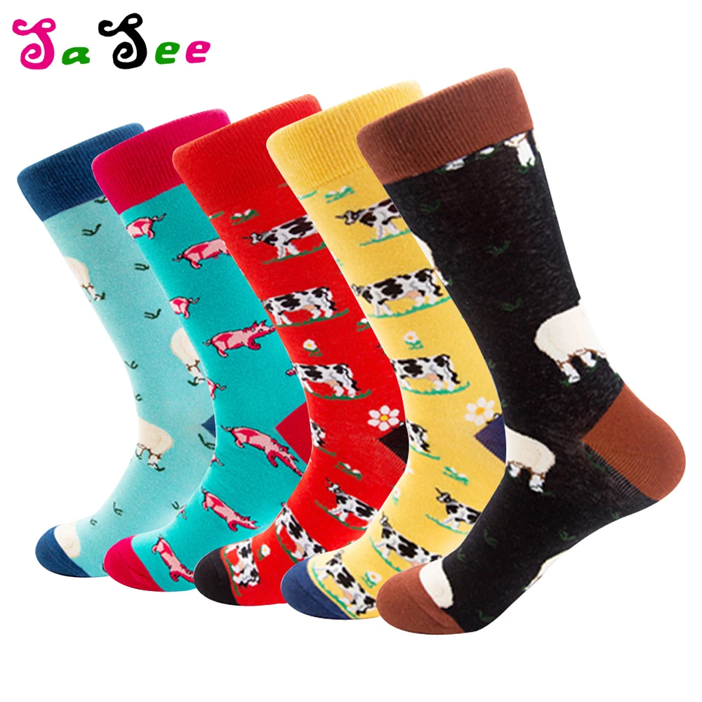 

New Autumn Winter Fashion Tide Combed Cotton Happy Men Socks Farm Animal patterned Funny Colorful Casual Male Socks Harajuku Sox