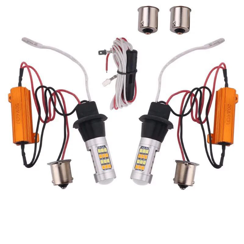 

2pcs T20 1156 Canbus BA15S Dual Color LED Car Turning Light 2835 BAU15S 7440 42 SMD DRL Auto Signal Lamp Daytime Running Light