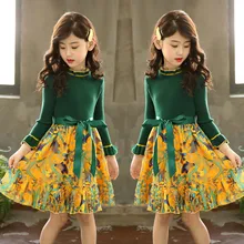 Зимнее платье для девочек, одежда, детское вязаное платье принцессы с длинными рукавами и принтом для девочек-подростков 4, 5, 6, 7, 8, 9, 10, 11, 12 лет