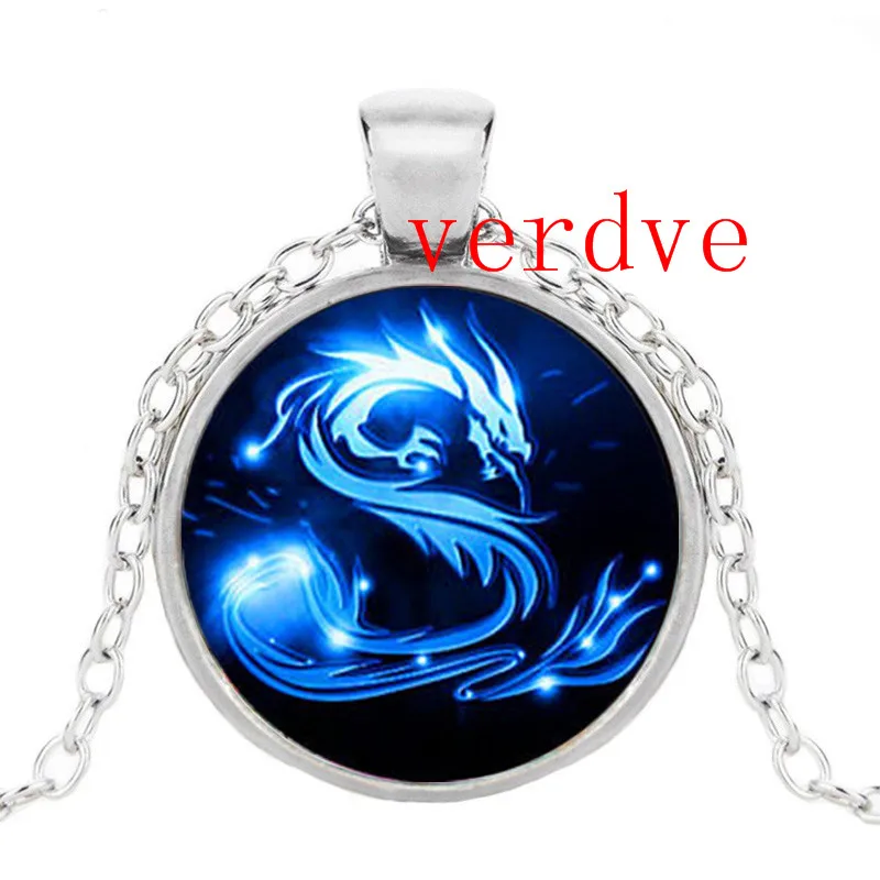 

Blue Dragon Necklace 3 colors Handmade glass Mythical Chinese dragon art Photo Necklace Charm Fantasy Dragon Jewelry