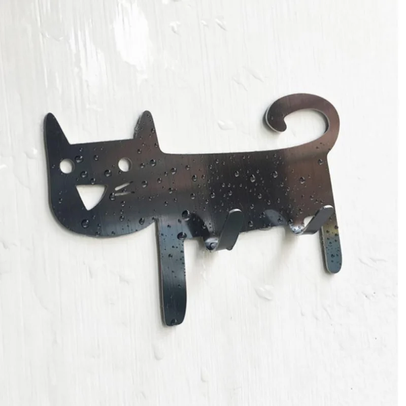 Настенные крючки в форме кошки-Декоративная вешалка из нержавеющей стали для гостиной, ванной комнаты, спальни