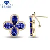 Nueva con trébol pendientes de tanzanita pera 7x9mm diamante Natural tanzanita chica joven pendientes oro amarillo 14k joyas, diamantes, gemas ► Foto 1/6